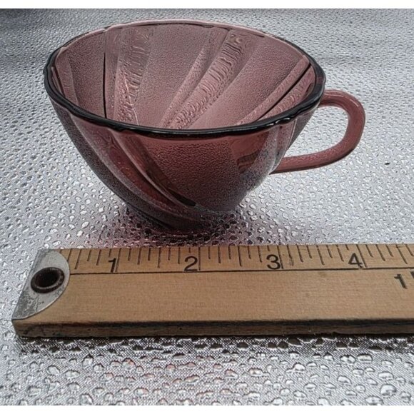 Vintage Arcoroc France Swirl Purple Glass Coffee Cup & Saucer Set - Picture 10 of 16